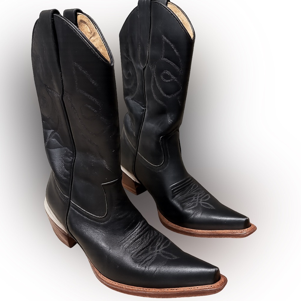 Black Leather Cowboy Boots